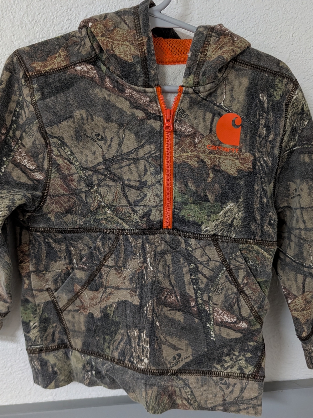 Carhartt Boys' Camo Hoodie with Orange Zip and Logo